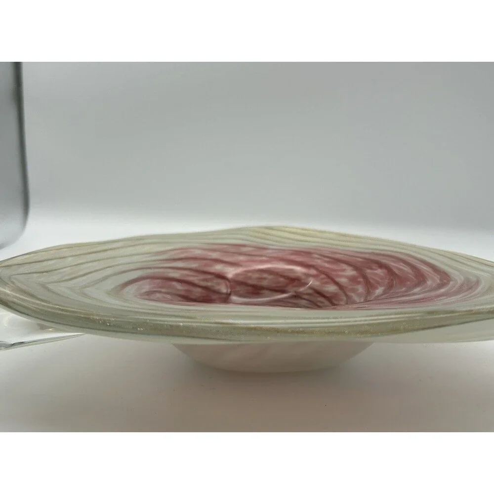 Murano Spiral Flat Bowl Hand Blown Glass Gold & Red Zebrati Fratelli  (No mark)